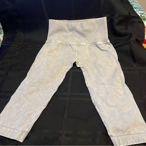 Free People Movement Grey Acid Wash Laser Cut Cinched Crop Leggings M/L